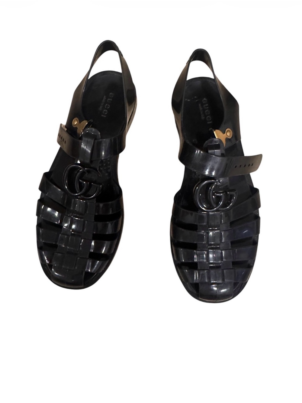 Gucci Black Jelly Interwoven Logo Slingback Sandals